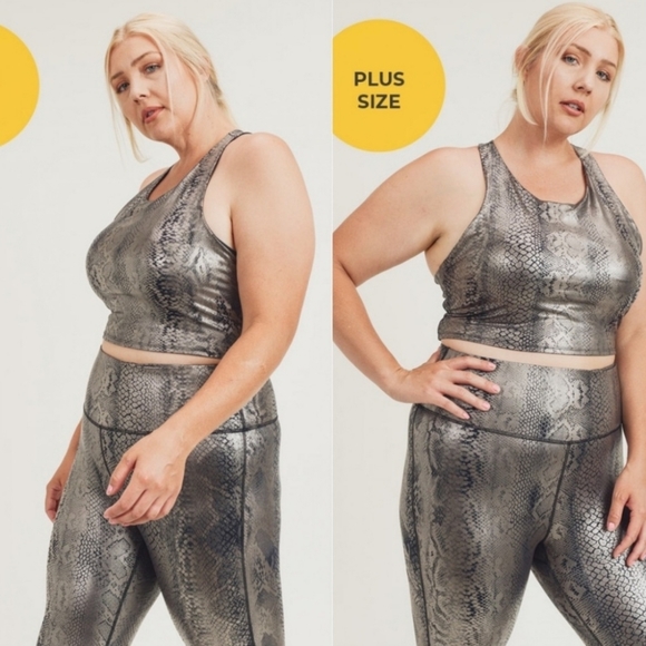 MONO B Plus Size Snake Shimmer Racerback Crop Top - Picture 2 of 5
